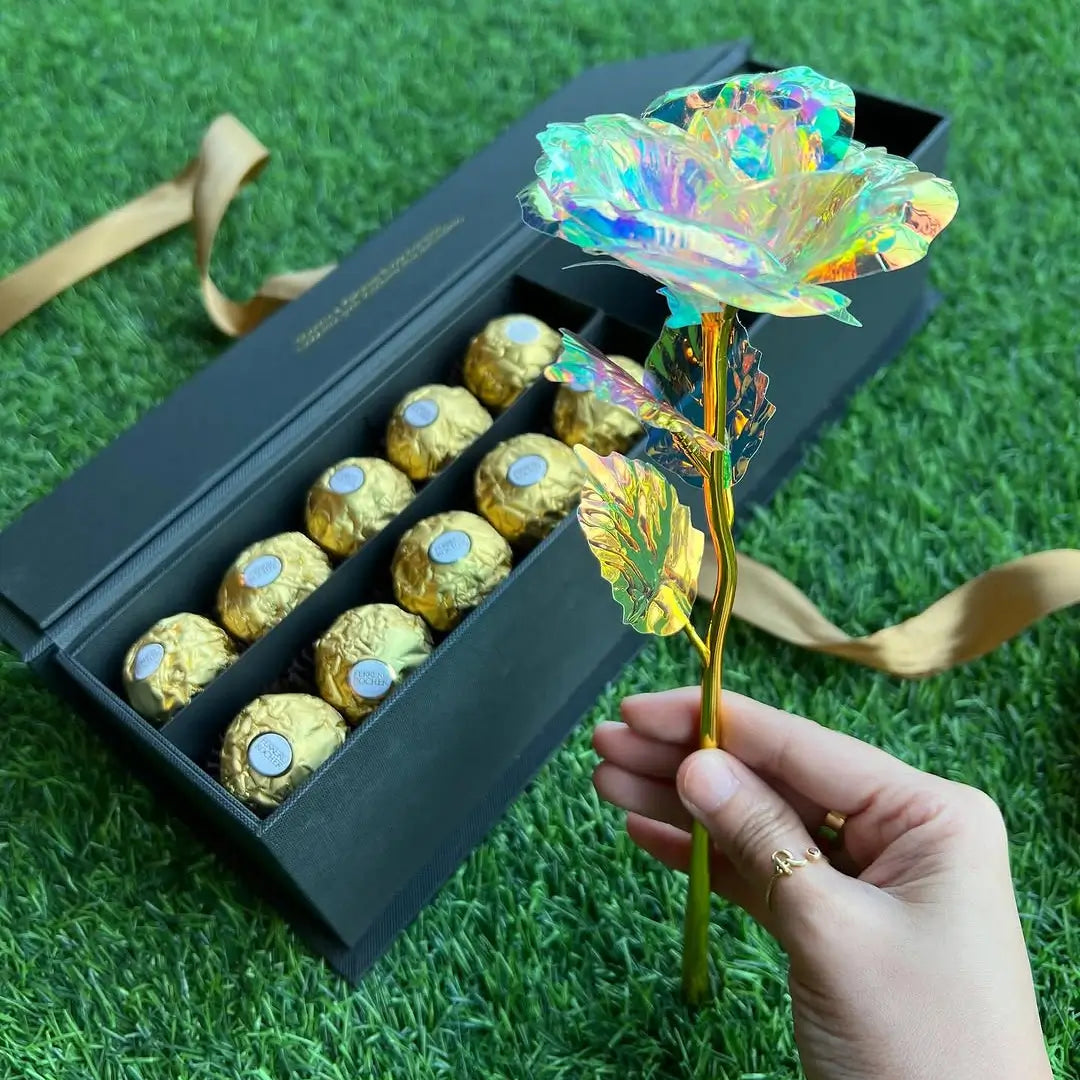 Rosa Galáxia Banhada a Ouro: O Presente Perfeito! + BRINDE (Kit Ferrero Rocher)