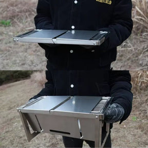 Churrasqueira Portátil para Acampamento: Perfeita para Cozinhar ao Ar Livre, Acampamento, Quintal + BRINDE (Bolsa de Carregamento e Luva)