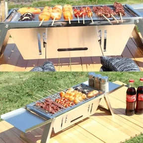 Churrasqueira Portátil para Acampamento: Perfeita para Cozinhar ao Ar Livre, Acampamento, Quintal + BRINDE (Bolsa de Carregamento e Luva)