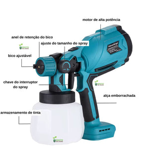 Pulverizador de Tinta Portátil sem Fio de Alta Pressão + BRINDE (2 Baterias Extras)